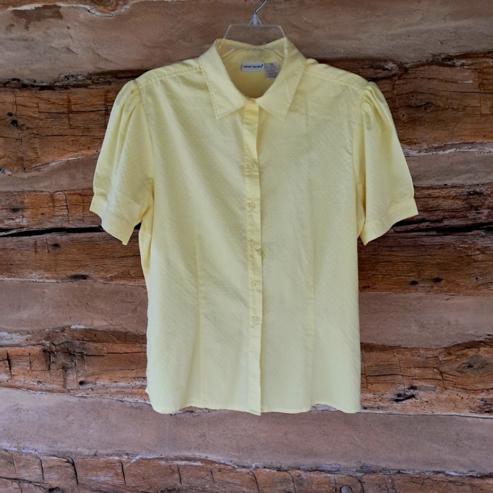3/$12 Herve Benard Yellow Puffed Sleeve Cotton Blend Blouse Size XL